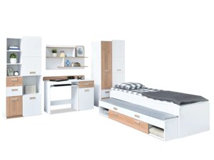 Молодіжна система меблів codi 6 білий-дуб із листом і двоспальним ліжком