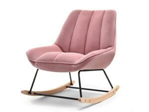 М'яке пухнасте крісло-гойдалкаберта рожеве на букових полицях для вітальні