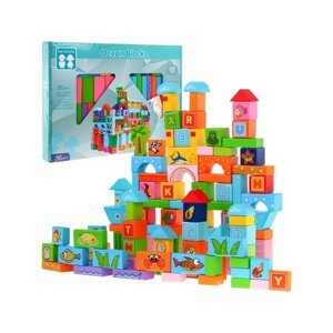 Набір дерев'яних кубиків "Океан" для дітей 3+конструктор, 100 шт.