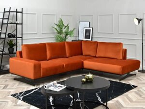 Нерозбивний кутовий диван nobli orange з оксамитом на чорній ніжці для вітальні
