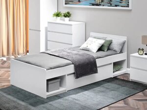Односпальне ліжко для молоді libro 09 біле з шухлядою для постільного приладдя та полицями