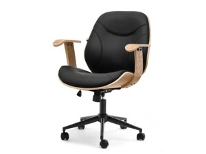 Офісний стілець із дерев'яною дуба — чорна екошкіра чорна ніжка