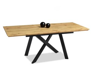 Розширюваний обідній стіл із дуба тимор на чорній металевій ніжці-павуке