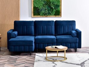 Розсувний кутовий диван calvo velvet темно-синього з подушками-рулетами для вітальні