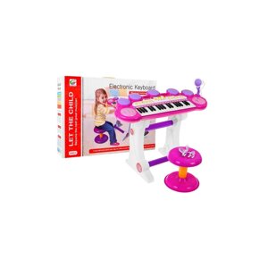 Рожевий музичний набір: клавіатура + малі барабани + мікрофон для дітей 3+підсвічування + звуки, 3 октави