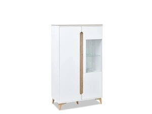 Скандинавська вітрина lark l5 білий + ясен дводверна книжкова шафа зі скляними дверцятами