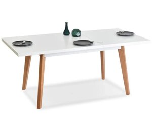 Скандинавський великий розсувний стіл на дубових ніжках, білий, дуб білий глянсовий