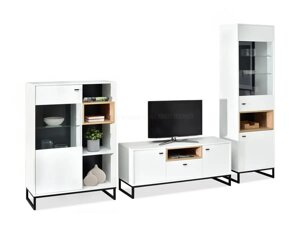 Сучасні меблі для вітальні puro 1 білий — дуб, телевізор і дві вітринки