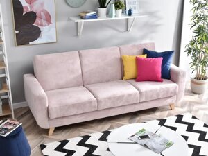 Сучасний рожевий диван kadi powder з контейнером на букових ніжках