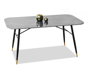 Сучасний скляний стіл berno сірий мармур на чорних ніжках із золотими ніжками