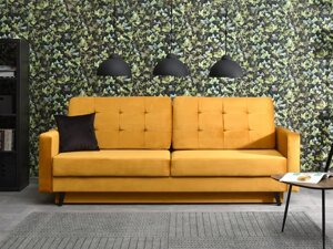 Стьобаний диван designer aura гірчичний диван-ліжко з шухлядою для зберігання