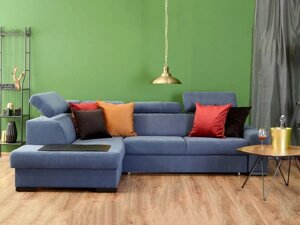 Стьобаний складаний кутовий диван для вітальні з контейнером і спальною функцією miami 9 темно-синій