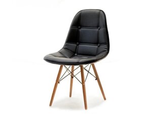 Стьобаний стілець mmpc дерев'яний стілець, чорна екошкіра на дерев'яній ніжці горіх