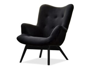 Стильне крісло flori, чорні вуха з стьобаного оксамиту на чорній дерев'яній ніжці