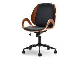 Стильний маленький офісний стілець gina, дерев'яний горіх із чорною шкірою antic, поворотний нахил на колесах
