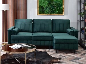 Стильний складаний кутовий диван calvo диван, зелений, у велюровій оббивці з роликами