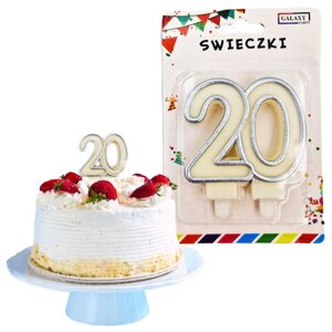 Свічка на день народження для торта No20 срібна GALAXY NO. 660544