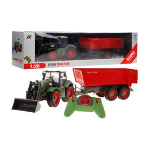 Трактор з екскаватором і причепом для дітей 3+ Дистанційне керування + Рухомі елементи Зелений і червоний