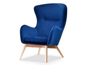 Зручне оксамитове крісло для вітальні з підлокітниками luka темно-синій бук ніжки