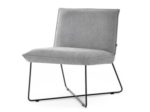 Зручне просте крісло paco зі світло-сірої меланжевої тканини на чорному металевому каркасі