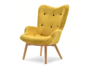 Затишне крісло-вушка nuria жовте крісло з оксамиту та букового дерева