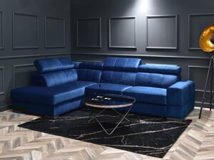 Велуровий диван для вітальні miami 9, темно-синій, з регульованими підголівниками