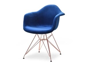 Велюровий стілець із підлокітниками на мідних ніжках mpa rod tap темно-синій-мідний