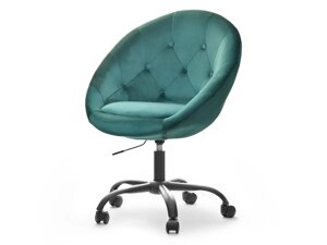 Обертове крісло для офісного відпочинку, зелений велюр, з простьобанням на чорній ніжці з колесами