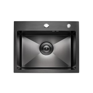 Мийка кухонна Platinum Handmade PVD 500х450х220 (чорна, корзина + дозатор)