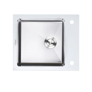 Мийка кухонна Platinum Handmade WHITE GLASS 600х510х200 (біле скло)