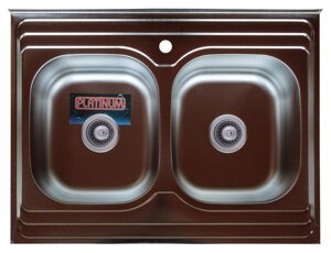 Мийка кухонна сталева Platinum 800х600х180 D (0,7, САТИН, 2 чаші)