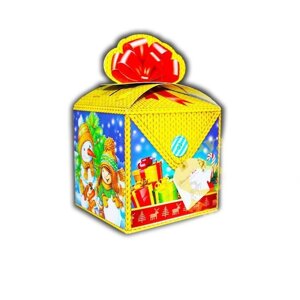 Новорічна коробка Куб синьо-жовтий 800 гр 10шт (6199)