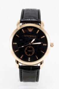 Часы мужские наручные Giorgio Armani Золотистые с черным ремешком Реплика (IBW080YB)