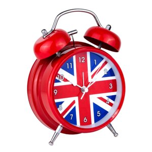 Часы настольные Clock с будильником Моен Британский флаг Тихий ход 16х11,7х5,5 см Красный (19151)