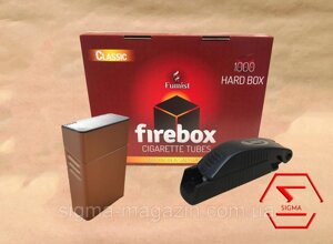Набір: Гільзи Firebox 1000 шт. Машинка для набивання сигарет + металевий портсигар Dedo