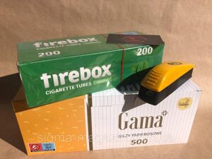 Набір Гільзи Gama 500 шт. Машинка для набивання сигарет DEDO Lux +Ароматизовані гільзи Firebox Mentol 200шт