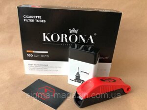 Набір Гільзи Korona 550 шт. шт. Машинка для набивання сигарет DEDO LUX +Портсигар