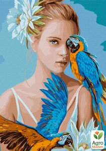 Картина за номерами - Дівчина з блакитними папугами Ідейка KHO4802