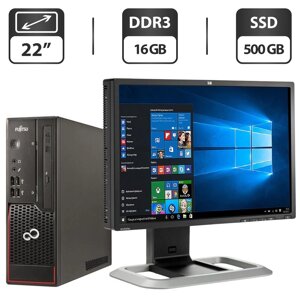 Комплект ПК: Fujitsu Esprimo C720 Desktop / Intel Core i3-4130 (2 (4) ядра по 3.4 GHz) / 16 GB DDR3 / 500 GB SSD NEW / Intel HD Graphics 4400 + Монітор Б-клас 22"1680x1050) TN / VGA, DVI / Різні бренди +