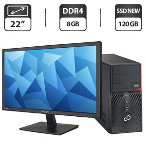 Комплект ПК: Fujitsu Esprimo P556 E85+ Tower / Intel Core i3-6100 (2 (4) ядра по 3.7 GHz) / 8 GB DDR4 / 120 GB SSD NEW / Intel HD Graphics 530 + Монітор Б-клас 22"1680x1050) TN / VGA, DVI / Різні бренди +