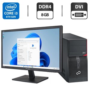 Комплект ПК: Fujitsu Esprimo P556 E85+ Tower / Intel Core i3-6100 (2 (4) ядра по 3.7 GHz) / 8 GB DDR4 / 500 GB HDD / Intel HD Graphics 530 + Монітор Б-клас 22"1680x1050) TN / VGA, DVI / Різні бренди + Клавіатура,