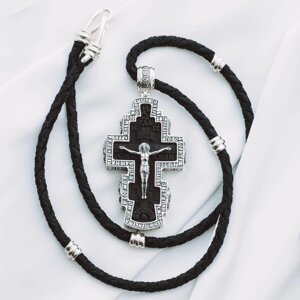 Мужской православный крест из эбенового дерева и серебра (на шнуре) эбен