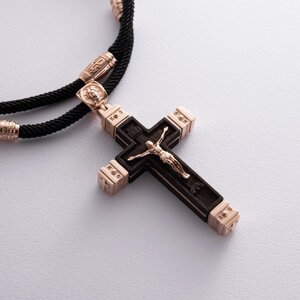 Чоловічий православний хрест з ебенового дерева і золота на шнурку кол02416