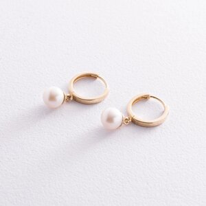 Сережки - кільця з перлами ( жовте золото ) с08359