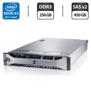 Сервер Dell PowerEdge R720 2U Rack / 2x Intel Xeon E5-2643 (4 (8) ядра по 3.3 - 3.5 GHz) / 256 GB DDR3 / 2x 450 GB SAS / iRMC S3 Graphics / Два блоки живлення 750W