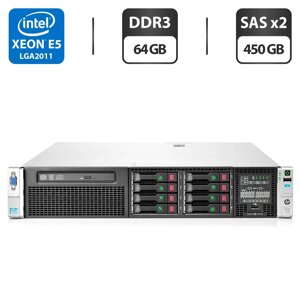 Сервер HP ProLiant DL380p G8 2U Rack / 2x Intel Xeon E5-2658 v2 (10 (20) ядер по 2.4 - 3.0 GHz) / 64 GB DDR3 / 2x 450 GB SAS / iRMC S3 Graphics / Два блоки живлення 460W