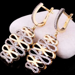 Жіночі сережки, виготовлені з білого та жовтого золота, з фінансами C02755