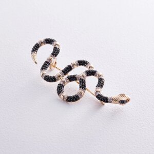Золота брошка змія з чорно -білими фінанітами Zak00339