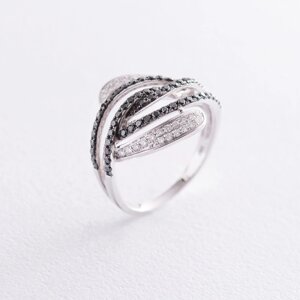 Золотое кольцо с черными и белыми бриллиантами к522A1