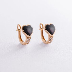 Золоті сережки серця з алмазами та матір'ю -О -pearl SB0471SCS